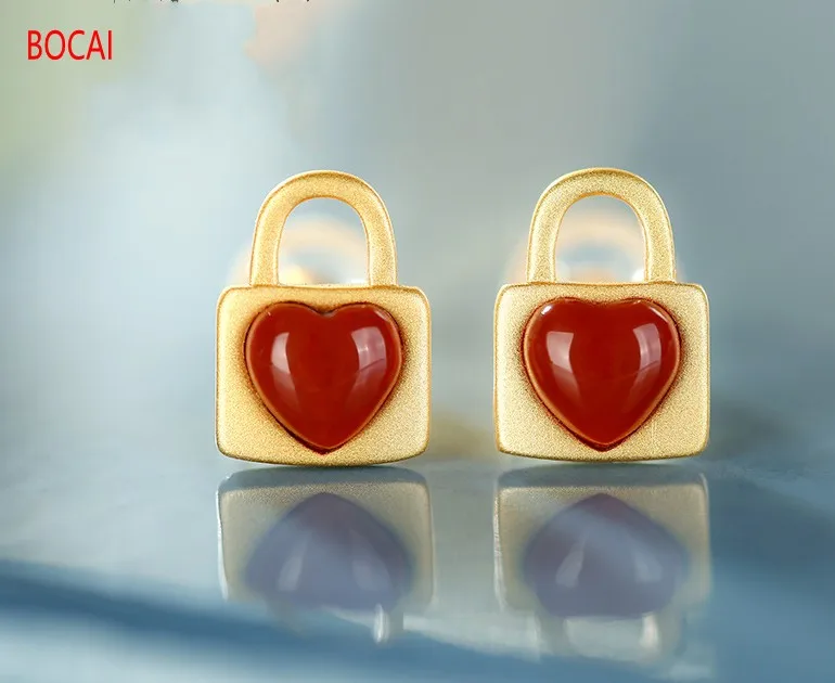 S925 silver bag gold inlaid southern red agate lock Valentine's day gift earrings
S925 silver bag gold inlaid southern red agate lock Valentine's day gift earrings