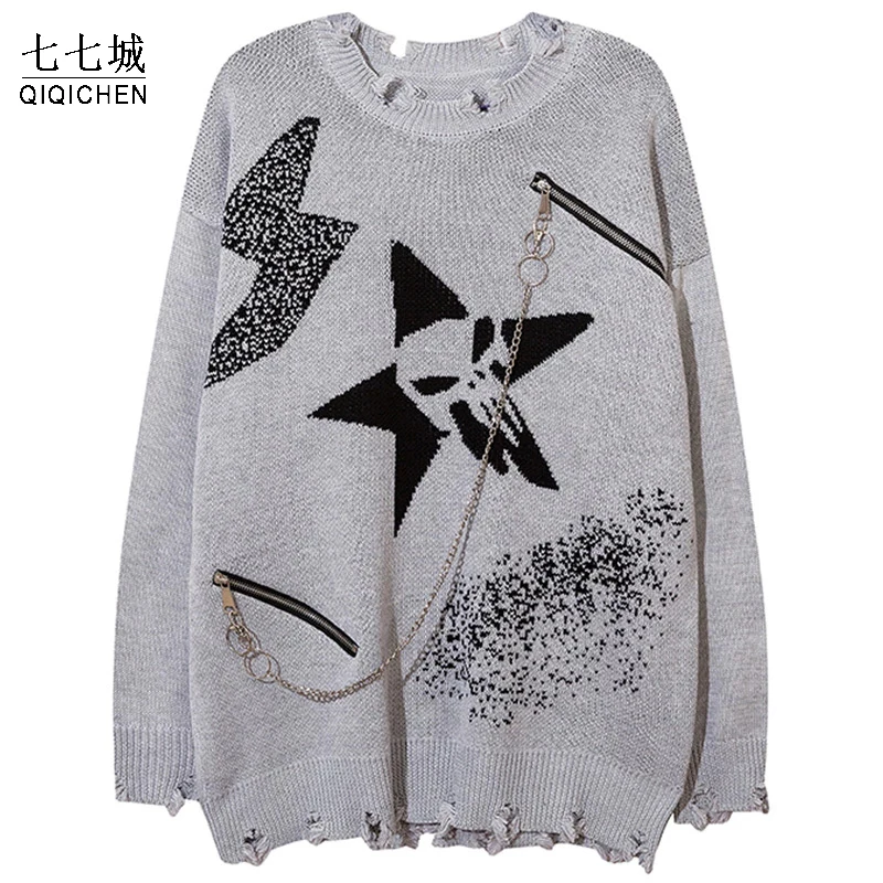 Knitted Sweater Men Lightning Star Skull Jumpers Pullover Gothic Punk Rock Chain Knitted Sweater Oversize Casual Streetwear Tops
Knitted Sweater Men Lightning Star Skull Jumpers Pullover Gothic Punk Rock Chain Knitted Sweater Oversize Casual Streetwear Tops