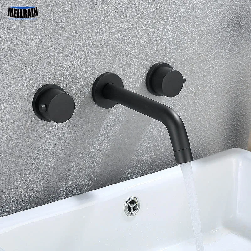Double Handle Matte Black Wall Mounted Bathroom Faucet Hot & Cold Water Mixer Chrome Basin Faucet
Double Handle Matte Black Wall Mounted Bathroom Faucet Hot & Cold Water Mixer Chrome Basin Faucet