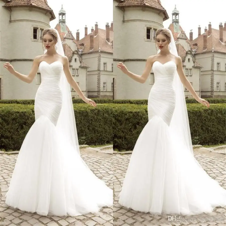 Sweetheart Mermaid Wedding Dresses 2020 Sleeveless Tulle Bridal Gown Back Lace Up Robe de Mariage with Sweep Train Custom Made
Sweetheart Mermaid Wedding Dresses 2020 Sleeveless Tulle Bridal Gown Back Lace Up Robe de Mariage with Sweep Train Custom Made