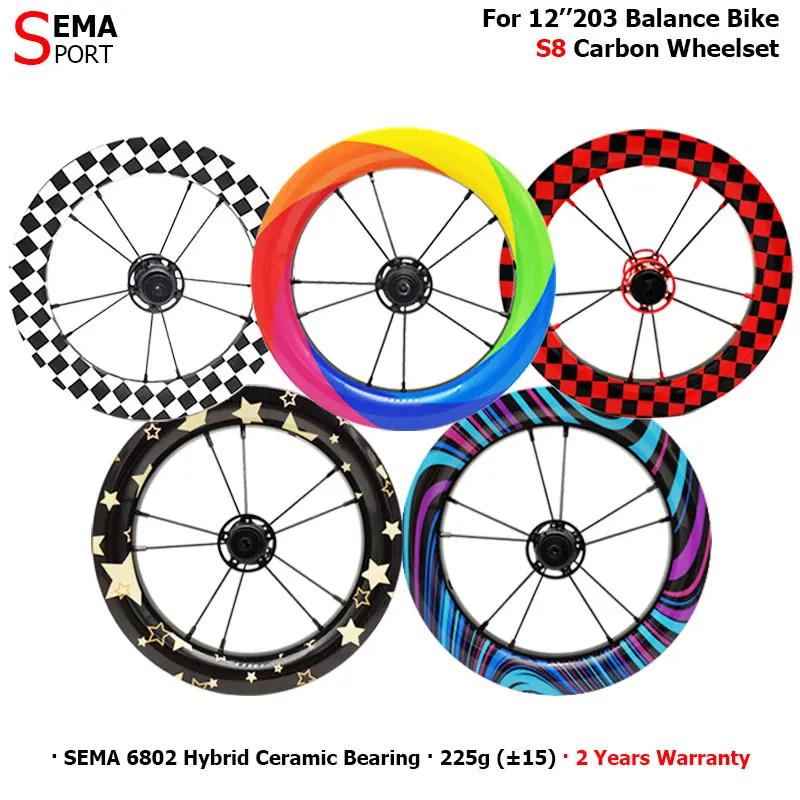 Carbon Wheels SEMA-S8 12inch carbon wheelset 235g with hybrid ceramic bearing for kids balance bike/push bike wheel
Carbon Wheels SEMA-S8 12inch carbon wheelset 235g with hybrid ceramic bearing for kids balance bike/push bike wheel