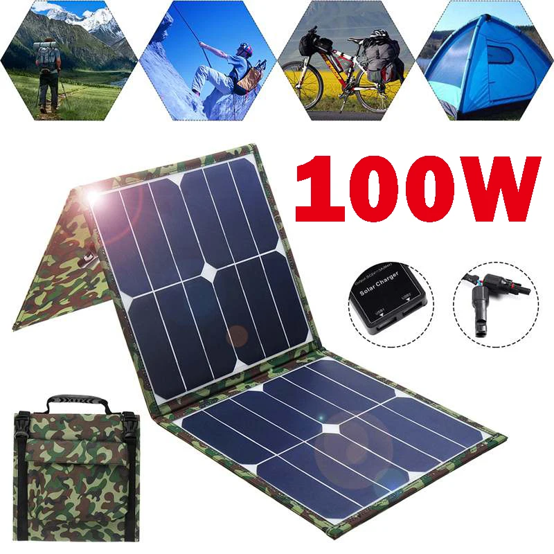 100W Foldable Solar Panel 18V/5V Portable Battery Charger Dual USB Outdoor Waterproof Power Bank for Phone PC Car RV Boat
100W Foldable Solar Panel 18V/5V Portable Battery Charger Dual USB Outdoor Waterproof Power Bank for Phone PC Car RV Boat
