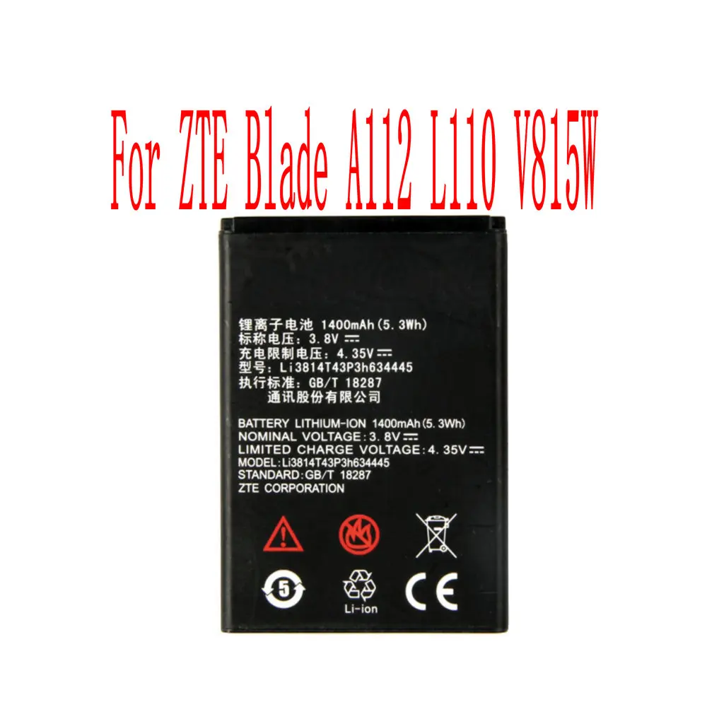 New High Quality 1400mAh Li3814T43P3h634445 Battery For ZTE Blade A112 L110 V815W Cell Phone
New High Quality 1400mAh Li3814T43P3h634445 Battery For ZTE Blade A112 L110 V815W Cell Phone