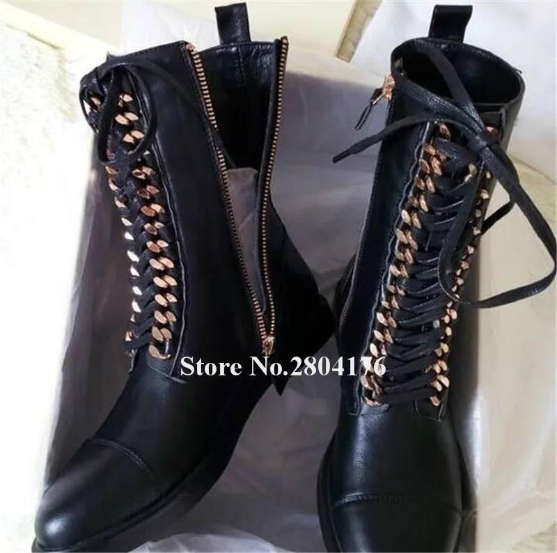 Brand Design Round Toe Gold Silver Chains Flat Short Boots Black Leather Lace-up Ankle Booties Autumn Winter Flat Boots
Brand Design Round Toe Gold Silver Chains Flat Short Boots Black Leather Lace-up Ankle Booties Autumn Winter Flat Boots