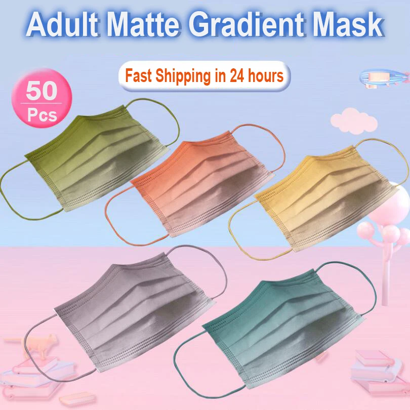 50Pcs Matte Gradient Colors Adult Face Mask New Gradient 5 Colors Blue Printing Mouth Mask Women Gray Mascara
50Pcs Matte Gradient Colors Adult Face Mask New Gradient 5 Colors Blue Printing Mouth Mask Women Gray Mascara