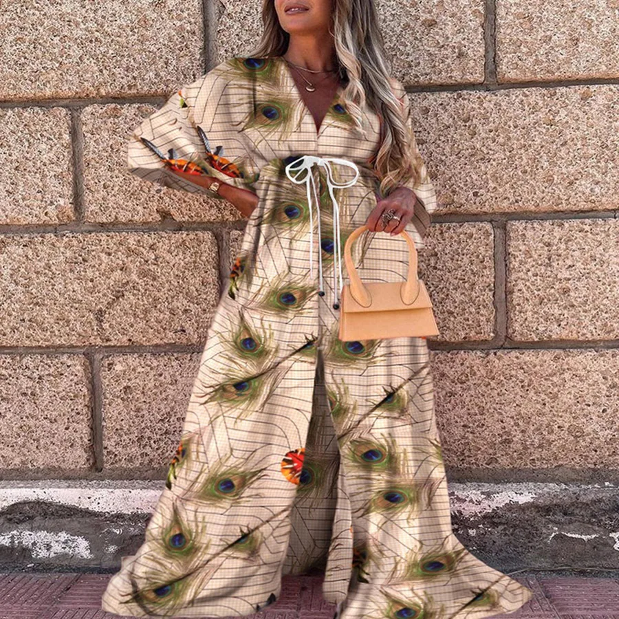 Rocwickline New Summer and Autumn Women's Dress Vacation style Casual Print V-Neck Princess Sleeves Sashes Loose Elegant Dress
Rocwickline New Summer and Autumn Women's Dress Vacation style Casual Print V-Neck Princess Sleeves Sashes Loose Elegant Dress