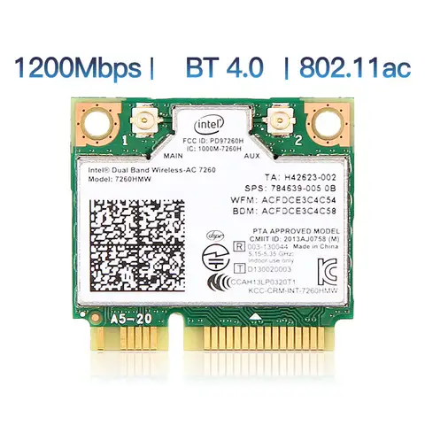 1200Mbps Dual Band 802.11AC for Intel7260 7260AC 7260HMW 2.4/5GHZ 867M Wifi Bluetooth 4.0 Mini PCIe Wireless Network Wlan Card