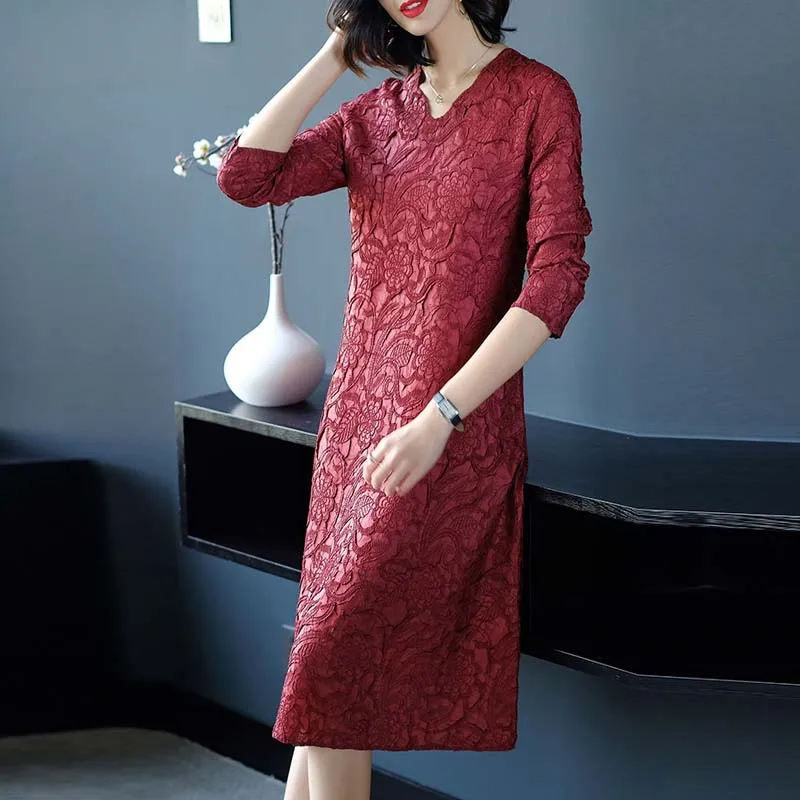 Spring Fall Vintage Women Embroidery V Neck Long Sleeve Wine Red Green Dress , Autumn Female Woman Elegant Blue Dresses
Spring Fall Vintage Women Embroidery V Neck Long Sleeve Wine Red Green Dress , Autumn Female Woman Elegant Blue Dresses