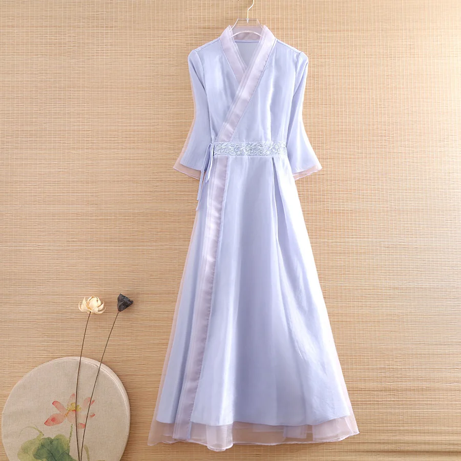 High Quality Spring Autumn Chinese Style Organza Hanfu Dress Embroidery V-neck 3/4 Sleeves Retro Elegant Belt Women Dress S-XXL
High Quality Spring Autumn Chinese Style Organza Hanfu Dress Embroidery V-neck 3/4 Sleeves Retro Elegant Belt Women Dress S-XXL