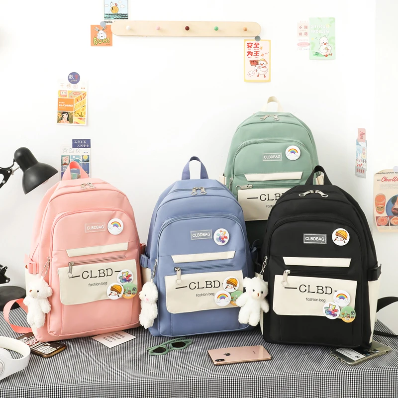 Solid Color Waterproof Backpack For Teenger Girl 4-piece school bag Fashion Student Backpack Simple Stamp Accessories Handbags
Solid Color Waterproof Backpack For Teenger Girl 4-piece school bag Fashion Student Backpack Simple Stamp Accessories Handbags