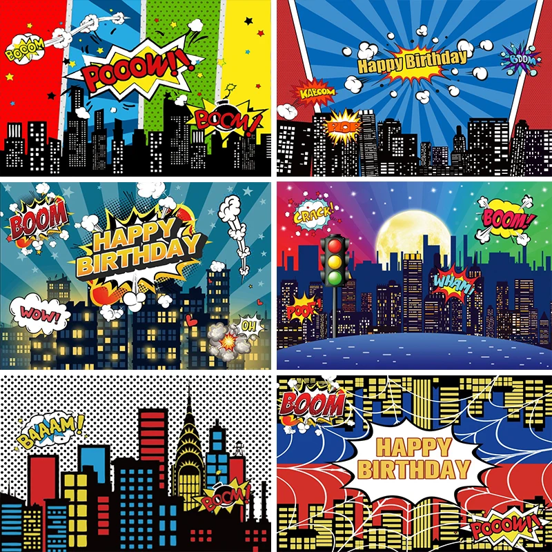 Superhero Birthday Backdrop For Photography Baby Cartoon Comic City Building Family Shoot Photocall Kid Poster Photo Background
Superhero Birthday Backdrop For Photography Baby Cartoon Comic City Building Family Shoot Photocall Kid Poster Photo Background