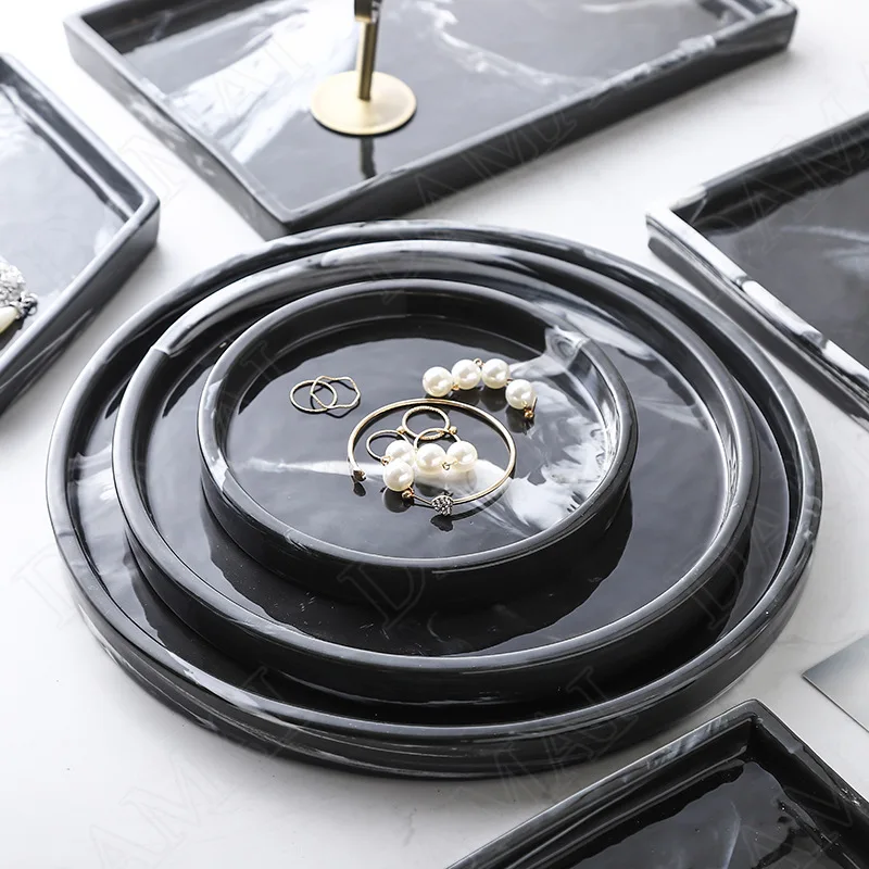 European Ceramic Storage Trays Black Marble Texture Cosmetic Container Restaurant Serving Tray Home Decoration Modern Ornaments
European Ceramic Storage Trays Black Marble Texture Cosmetic Container Restaurant Serving Tray Home Decoration Modern Ornaments