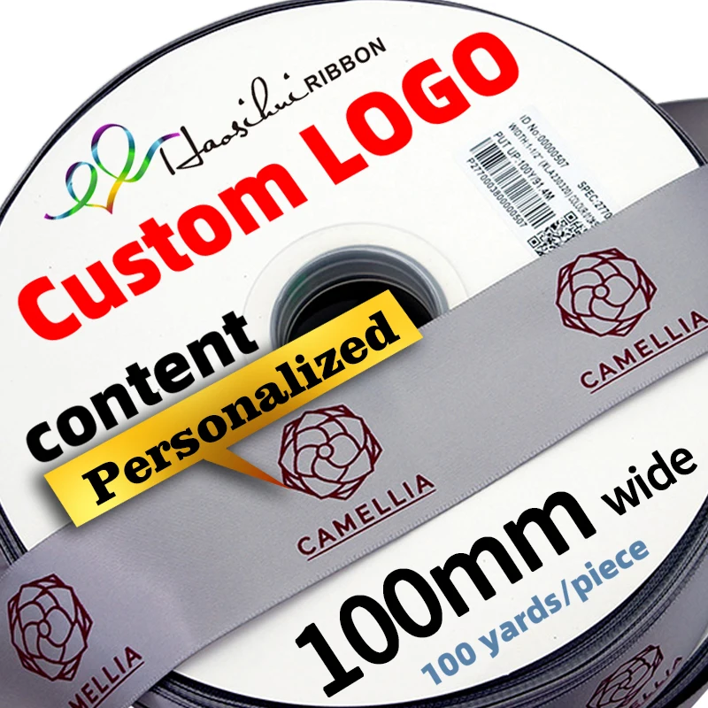 HAOSIHUI-Customized Printed Logo Ribbon, Gift Packaging, Satin Polyester Decoration for Business, 100Yards/Lot, 100mm
HAOSIHUI-Customized Printed Logo Ribbon, Gift Packaging, Satin Polyester Decoration for Business, 100Yards/Lot, 100mm