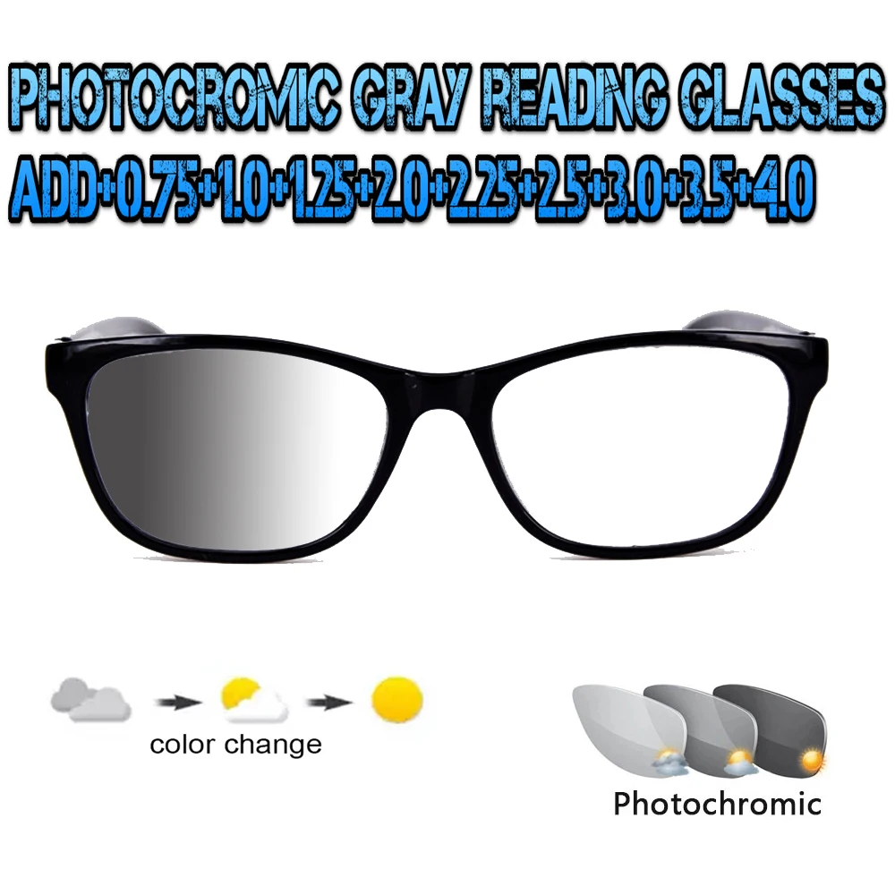 Photochromic Gray Reading Glasses Ultralight Trend High Quality Fashion Men Women Black Metal Frame +0.75 To +4.0
Photochromic Gray Reading Glasses Ultralight Trend High Quality Fashion Men Women Black Metal Frame +0.75 To +4.0