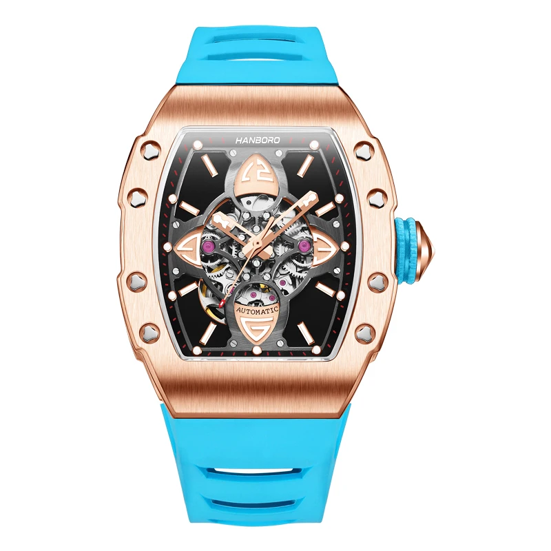 HANBORO Mens Automatic Watches Luxury Watch Mechanical Wristwatch Luminous Water Resistant Tonneau Case Rubber Strap Skeleton
HANBORO Mens Automatic Watches Luxury Watch Mechanical Wristwatch Luminous Water Resistant Tonneau Case Rubber Strap Skeleton