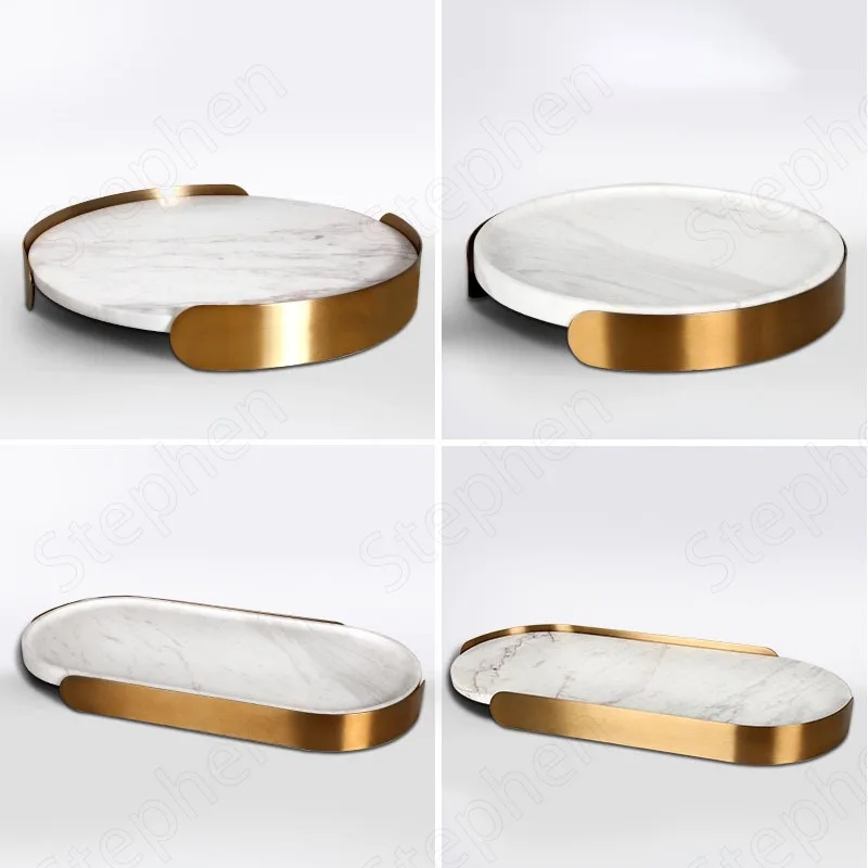 Natural Marble Tray Nordic Modern Golden Metal Frame Coffee Table Tray Dressing Table Jewelry Cosmetic Storage Display Plates 
Natural Marble Tray Nordic Modern Golden Metal Frame Coffee Table Tray Dressing Table Jewelry Cosmetic Storage Display Plates