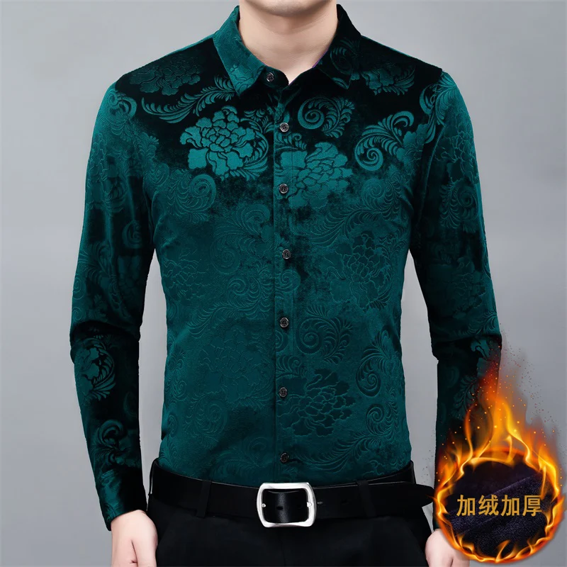 2021 Men's Thick Thermal Velvet Clothes Winter & Autumn Warm Gold Velvet Shirts Male Floral Velour Dress Shirts Long Sleeved
2021 Men's Thick Thermal Velvet Clothes Winter & Autumn Warm Gold Velvet Shirts Male Floral Velour Dress Shirts Long Sleeved