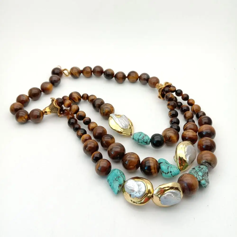 YYGEM 20'' Natural 3 Strands Yellow Tigers Eye Round White Keshi Pearl Turquoise statement Necklace for women
YYGEM 20'' Natural 3 Strands Yellow Tigers Eye Round White Keshi Pearl Turquoise statement Necklace for women