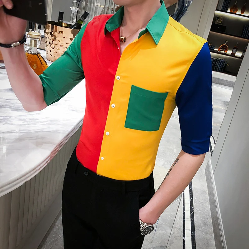 Homme 2020 Chemise Summer Shirt Men Half Sleeve Patchwork Slim Fit Shirts Korean Streetwear Social Dress Shirts Night Club Party
Homme 2020 Chemise Summer Shirt Men Half Sleeve Patchwork Slim Fit Shirts Korean Streetwear Social Dress Shirts Night Club Party
