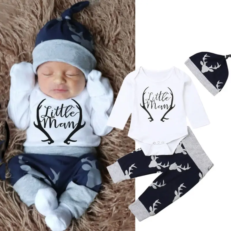 Newborn Baby Boys Clothes Little Man Romper+deer Leggings Pants+hat Outfits Set
Newborn Baby Boys Clothes Little Man Romper+deer Leggings Pants+hat Outfits Set