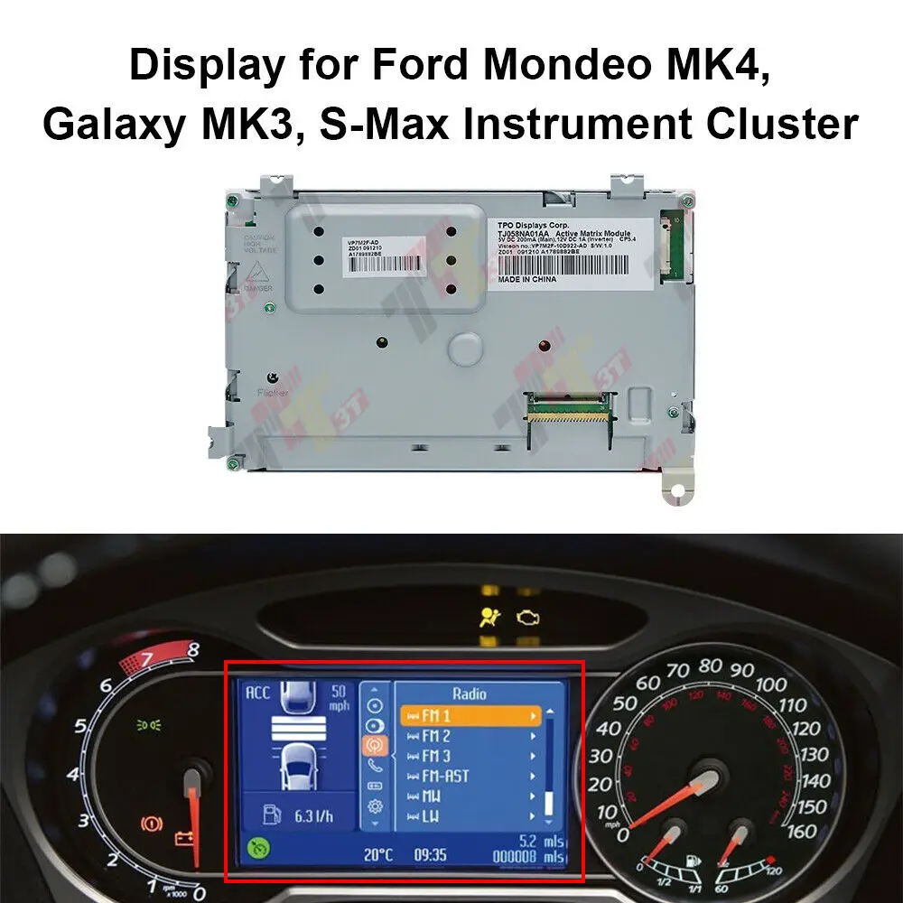 Dashboard LCD Display for Ford Mondeo MK4, Galaxy MK3, S-Max Instrument Cluster
Dashboard LCD Display for Ford Mondeo MK4, Galaxy MK3, S-Max Instrument Cluster