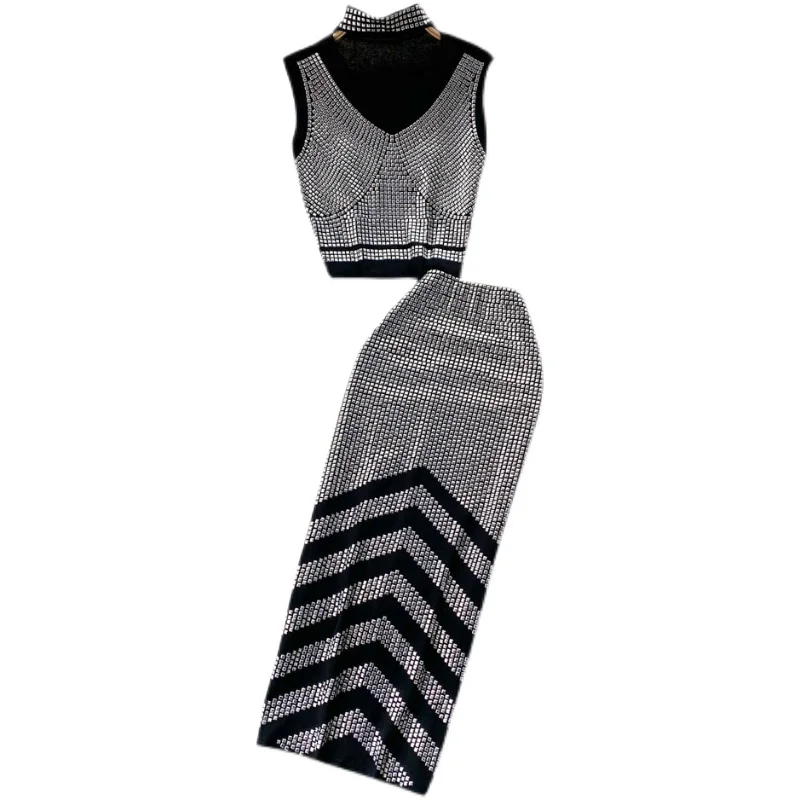 2021 Autumn Women's Suit Halter Neck V-neck Sequined Chic Crop Top High Waist Mid-Length Split Skirt Fashionable Two-Piece Suit
2021 Autumn Women's Suit Halter Neck V-neck Sequined Chic Crop Top High Waist Mid-Length Split Skirt Fashionable Two-Piece Suit