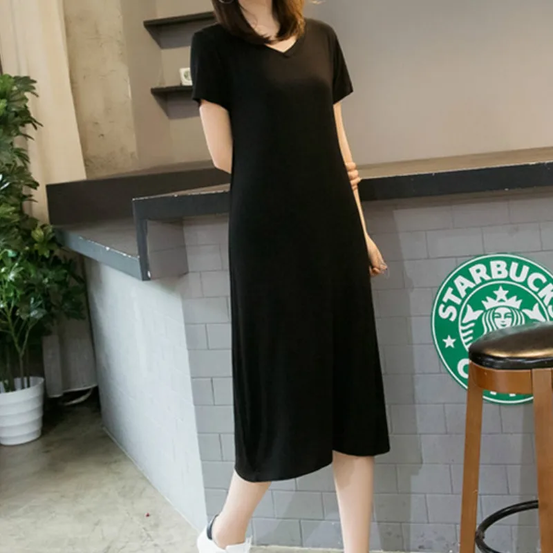 2021 Summer Dress Women Short Sleeve V-neck T-shirt Dresses Sexy Solid Modal Midi Black Red 9 Colors Spring Slim Casual Vestidos
2021 Summer Dress Women Short Sleeve V-neck T-shirt Dresses Sexy Solid Modal Midi Black Red 9 Colors Spring Slim Casual Vestidos