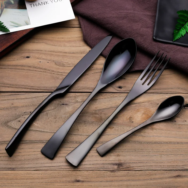 forks knives spoons Black Cutlery Set Stainless Steel Dinnerware Tableware Silverware Set Dinner Knife Fork Western Food Set
forks knives spoons Black Cutlery Set Stainless Steel Dinnerware Tableware Silverware Set Dinner Knife Fork Western Food Set