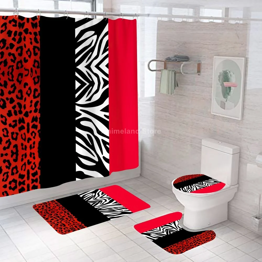 Zebra Leopard Red Black Shower Curtain Bathroom Set Fashion Pattern Bath Curtains Non Slip Toilet Cover Floor And Mat Rug Sets
Zebra Leopard Red Black Shower Curtain Bathroom Set Fashion Pattern Bath Curtains Non Slip Toilet Cover Floor And Mat Rug Sets