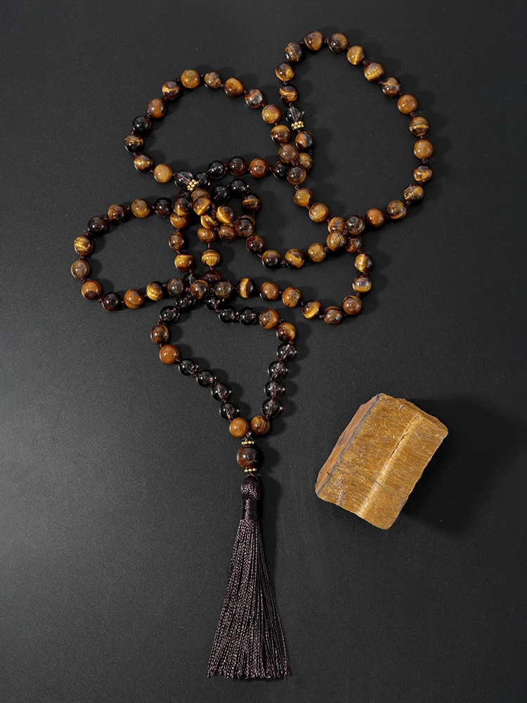 OAIITE 8mm Smoky Quartz Yellow Tiger Eye Bead Necklace Ethnic Bohemian Yoga Meditation 108 Japamala Necklace for Women
OAIITE 8mm Smoky Quartz Yellow Tiger Eye Bead Necklace Ethnic Bohemian Yoga Meditation 108 Japamala Necklace for Women