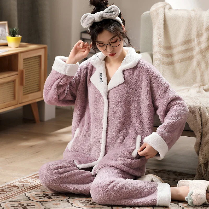 Two Piece Sleepwear 2021 Winter New Coral Fleece Nightwear Women Thick Pajamas Set Casual Flannel Shirt&Pants Flannel Homewear
Two Piece Sleepwear 2021 Winter New Coral Fleece Nightwear Women Thick Pajamas Set Casual Flannel Shirt&Pants Flannel Homewear