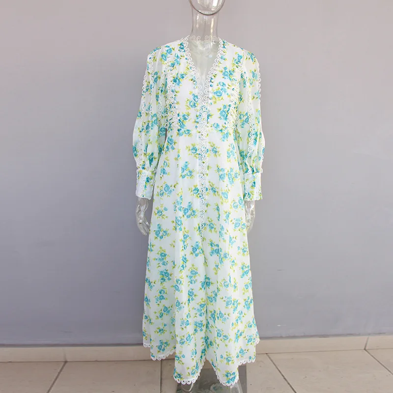 Sale High Quality New Nice Pop Runway Maxi Dress Women's Long Sleeve Buttons Embellished Charming Floral Print Long Dress
Sale High Quality New Nice Pop Runway Maxi Dress Women's Long Sleeve Buttons Embellished Charming Floral Print Long Dress