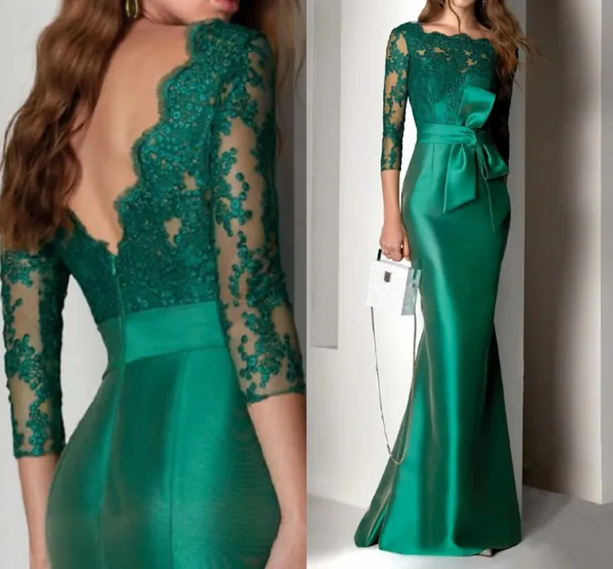 Elegant Green Mermaid Long Evening Dresses Vestidos Lace Satin 3/4 Sleeves Formal Prom Gowns Arabic Dubai Robe De Soiree
Elegant Green Mermaid Long Evening Dresses Vestidos Lace Satin 3/4 Sleeves Formal Prom Gowns Arabic Dubai Robe De Soiree