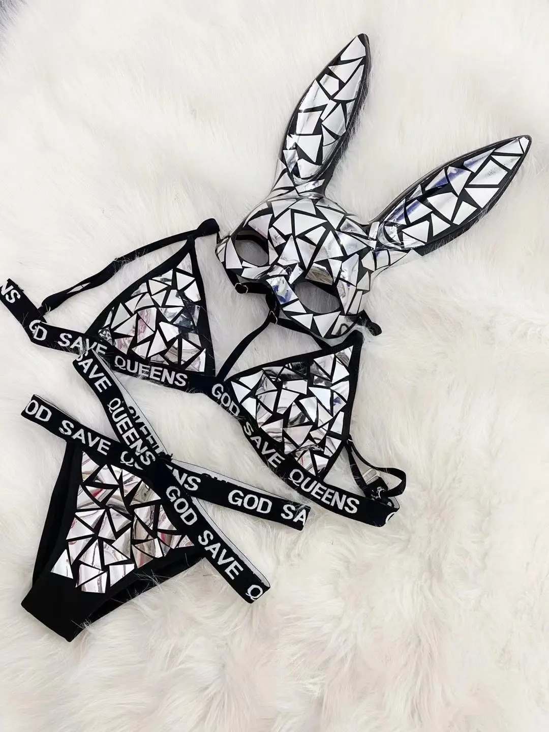 Sexy club dancer wear Sexy Silver Rabbit mask mirror bikini Nightclub show singer dance Costume
Sexy club dancer wear Sexy Silver Rabbit mask mirror bikini Nightclub show singer dance Costume