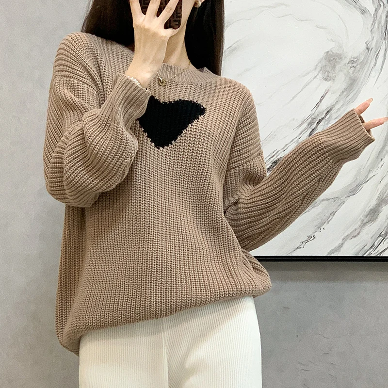 Women's Oversized Casual Knitted Pullover Solid O-Neck Heart Pattern Long Sleeves Loose Knitting Pullover Autumn Winter 2021
Women's Oversized Casual Knitted Pullover Solid O-Neck Heart Pattern Long Sleeves Loose Knitting Pullover Autumn Winter 2021