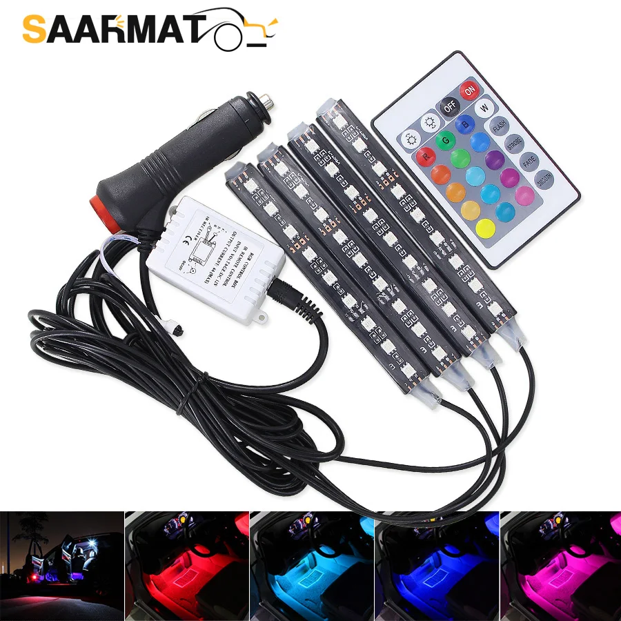 4pcs Car RGB LED Strip Light LED Strip Lights Colors Car Styling Decorative Atmosphere Lamps Car Interior Light With Remote 12V
4pcs Car RGB LED Strip Light LED Strip Lights Colors Car Styling Decorative Atmosphere Lamps Car Interior Light With Remote 12V