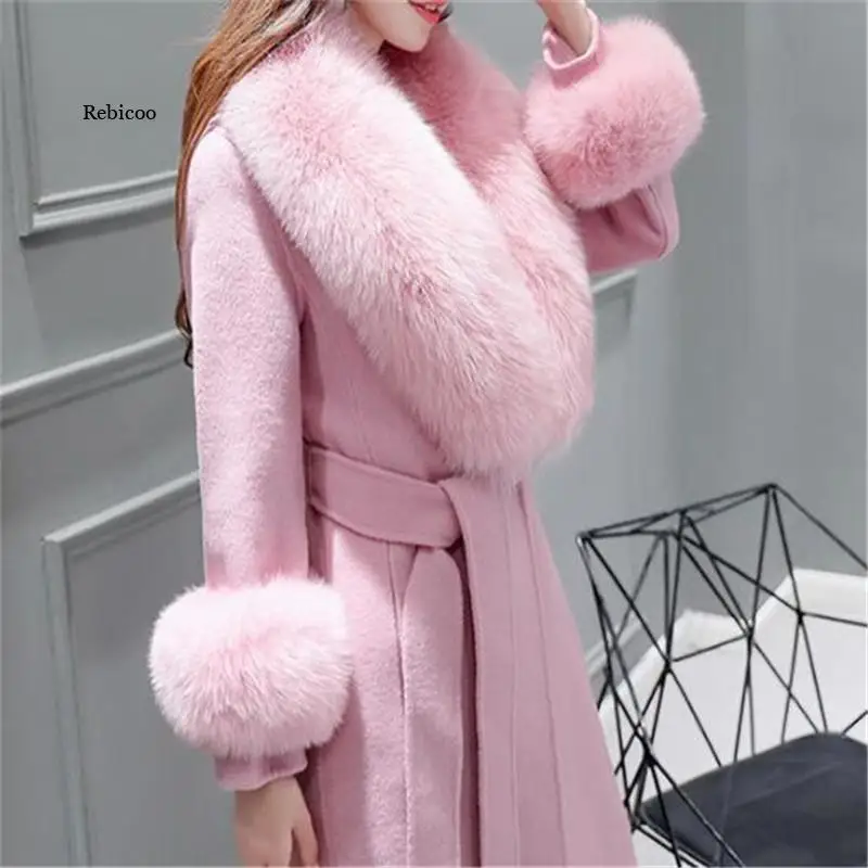 Autumn Winter High End Fashion Coat Slim Was Thin Woolen Coat Faux Fur Fur Collar Slim Was Thin Mid-length Coat Women Coat
Autumn Winter High End Fashion Coat Slim Was Thin Woolen Coat Faux Fur Fur Collar Slim Was Thin Mid-length Coat Women Coat