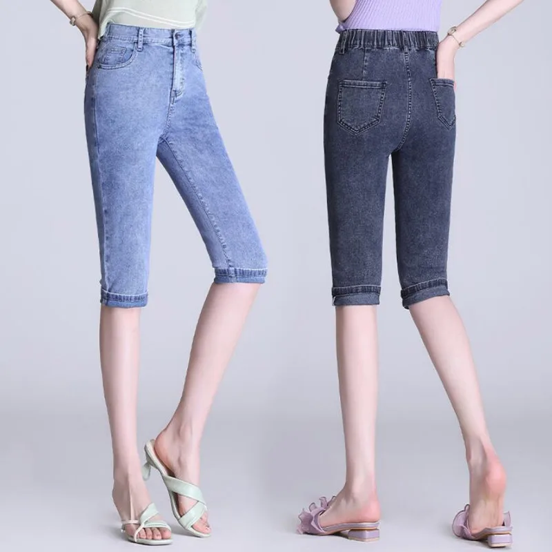 Skinny Jeans Woman Stretch Fashion Elastic waist Female Knee-Length Capris Pants Women's Denim Pants s976
Skinny Jeans Woman Stretch Fashion Elastic waist Female Knee-Length Capris Pants Women's Denim Pants s976