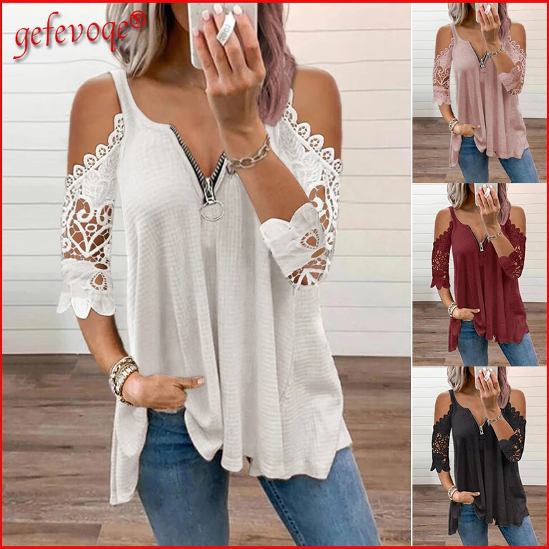 Women's Clothing 2022 Summer Sexy Off Shoulder Lace Patchwork V Neck Casual Elegant Tunic Tees T-shirt Fashion Loose Ladies Tops
Women's Clothing 2022 Summer Sexy Off Shoulder Lace Patchwork V Neck Casual Elegant Tunic Tees T-shirt Fashion Loose Ladies Tops