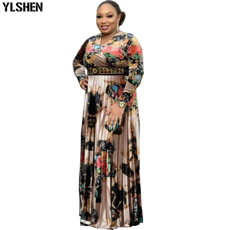 Women Long Sleeves Printed Dresses V-neck Hot Drilling Pleated High Waist Maxi Elegant Ladies Fashion African New Vestidos Robes
Women Long Sleeves Printed Dresses V-neck Hot Drilling Pleated High Waist Maxi Elegant Ladies Fashion African New Vestidos Robes