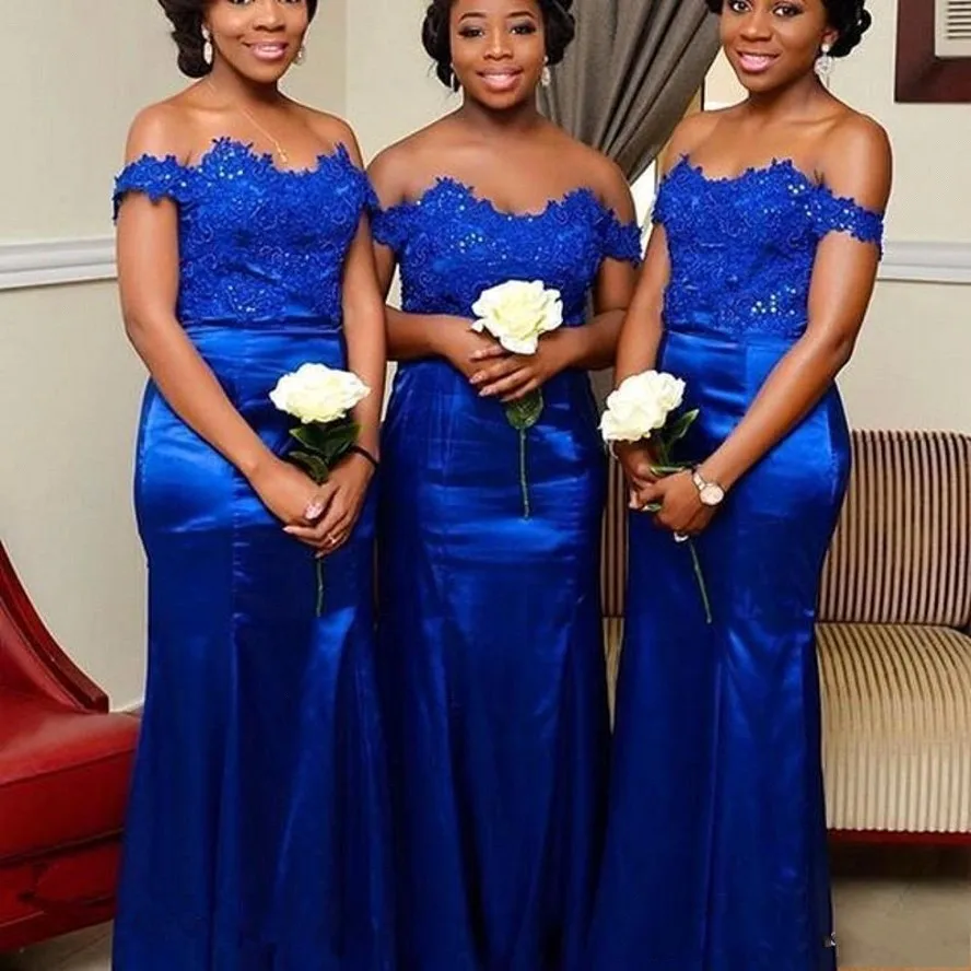 Royal Blue Off Shoulder Mermaid African Bridesmaid Dresses Long Lace Applique Beaded Maid of Honor Gowns Wedding Party Dress
Royal Blue Off Shoulder Mermaid African Bridesmaid Dresses Long Lace Applique Beaded Maid of Honor Gowns Wedding Party Dress