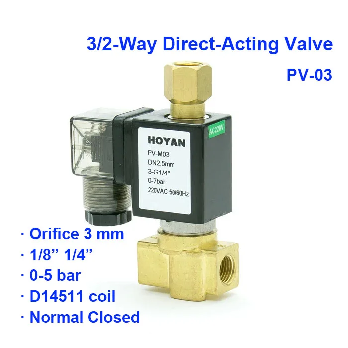 3/2 Way Normal Close Pneumatic Water Solenoid Valve PV-03 Orifice 3mm 0-5bar BSP Port G1/4" G1/8
3/2 Way Normal Close Pneumatic Water Solenoid Valve PV-03 Orifice 3mm 0-5bar BSP Port G1/4" G1/8