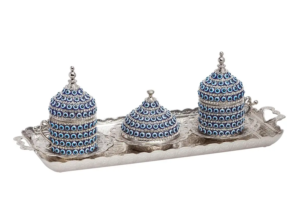 LaModaHome Evil Eye Saucer Espresso Coffee Cup with Holder Lid Tray and Delight Bowl Set of 2, porcelain Turkish Arabic Silver
LaModaHome Evil Eye Saucer Espresso Coffee Cup with Holder Lid Tray and Delight Bowl Set of 2, porcelain Turkish Arabic Silver