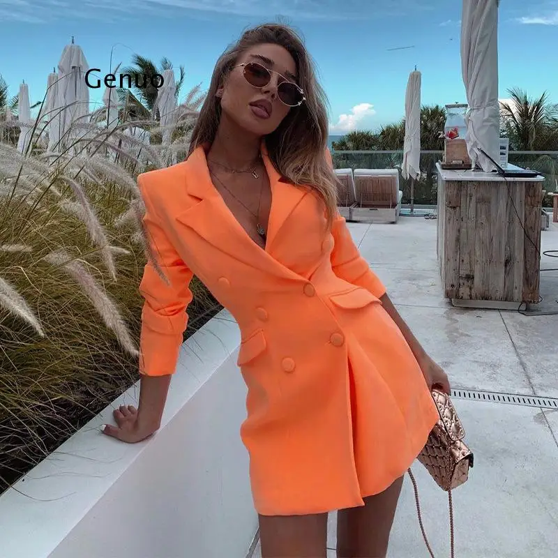 Long Sleeve Slim Blazer Dress Autumn Winter Women Fashion Pure Orange Streetwear Outfits Windbreak
Long Sleeve Slim Blazer Dress Autumn Winter Women Fashion Pure Orange Streetwear Outfits Windbreak