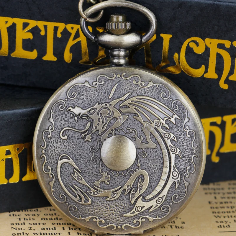 Vintage Bronze Dragon Carved Quartz Pocket Watch Necklace Pendant Men Women Jewelry
Vintage Bronze Dragon Carved Quartz Pocket Watch Necklace Pendant Men Women Jewelry