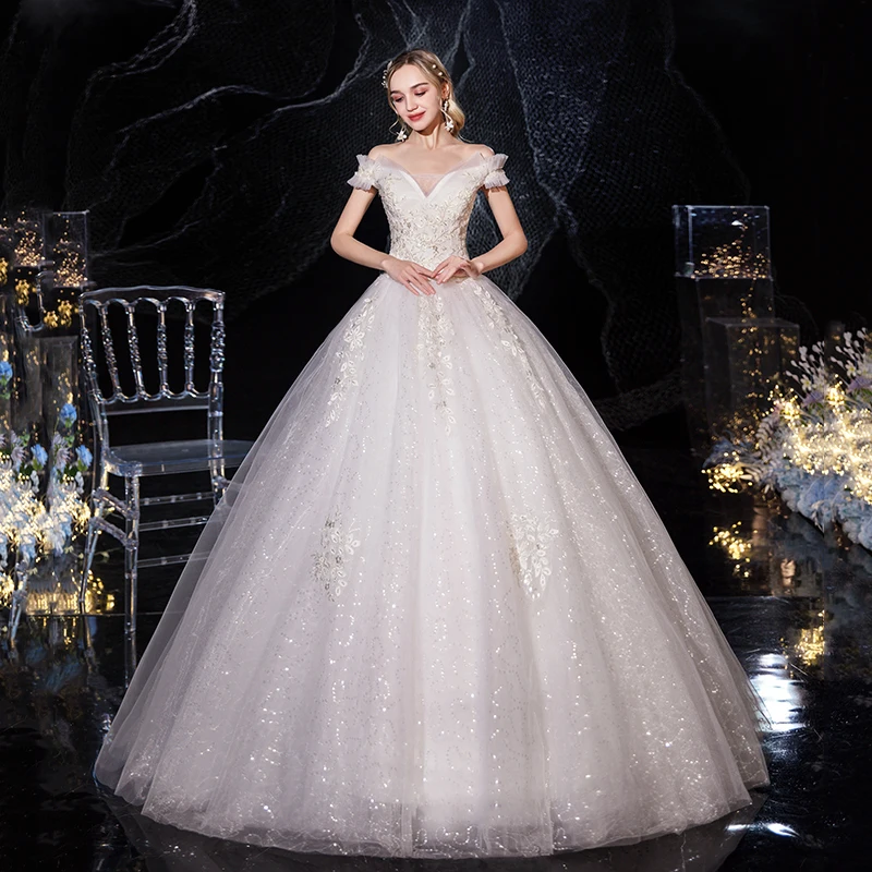 Wedding Dress 2024 New With Train Elegant Boat Neck Lace Up Ball Gown Princess Sequins Shining Vintage Custom Made Bridal Dress
Wedding Dress 2024 New With Train Elegant Boat Neck Lace Up Ball Gown Princess Sequins Shining Vintage Custom Made Bridal Dress