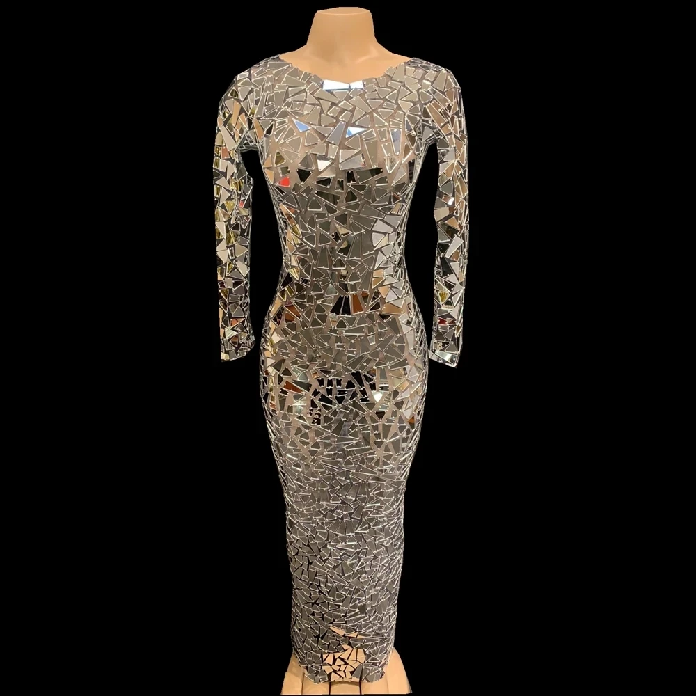 Sexy Stage mirror costume Black Mesh Perspective Sparkly Mirrors Long Dress Evening Celebrity Party Birthday Fashion Dresses
Sexy Stage mirror costume Black Mesh Perspective Sparkly Mirrors Long Dress Evening Celebrity Party Birthday Fashion Dresses