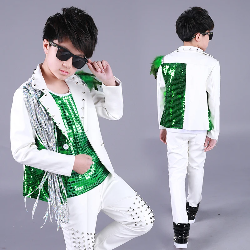 Hip Hop Costumes Kids Green Sequined Vest Silver Tassel Coat Boys Street Dance Clothes Jazz Stage Outfit Performance Wear DN4977
Hip Hop Costumes Kids Green Sequined Vest Silver Tassel Coat Boys Street Dance Clothes Jazz Stage Outfit Performance Wear DN4977