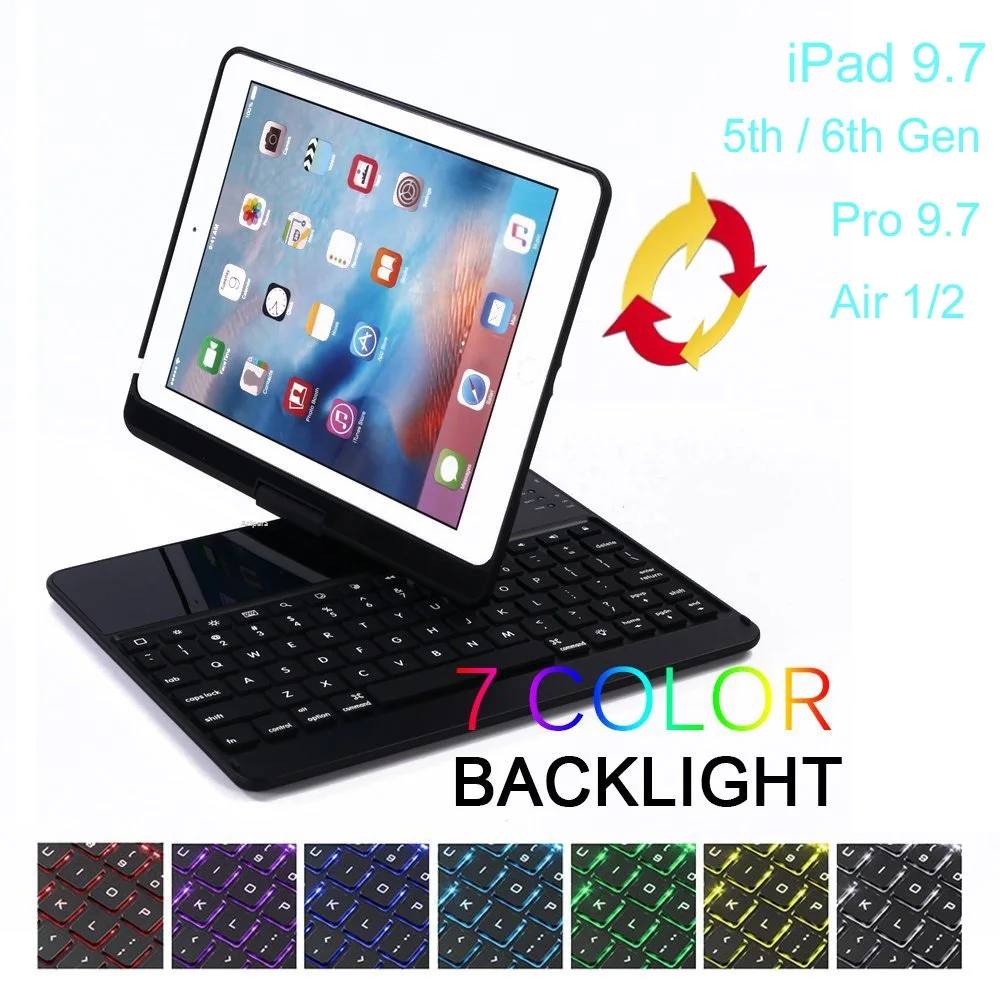 360 Rotation for iPad 2017 2018 Pro 9.7 Air 2 Case with Keyboard 7 Color Backlit Wireless Blutooth for iPad 9.7'' Keyboard Cover
360 Rotation for iPad 2017 2018 Pro 9.7 Air 2 Case with Keyboard 7 Color Backlit Wireless Blutooth for iPad 9.7'' Keyboard Cover