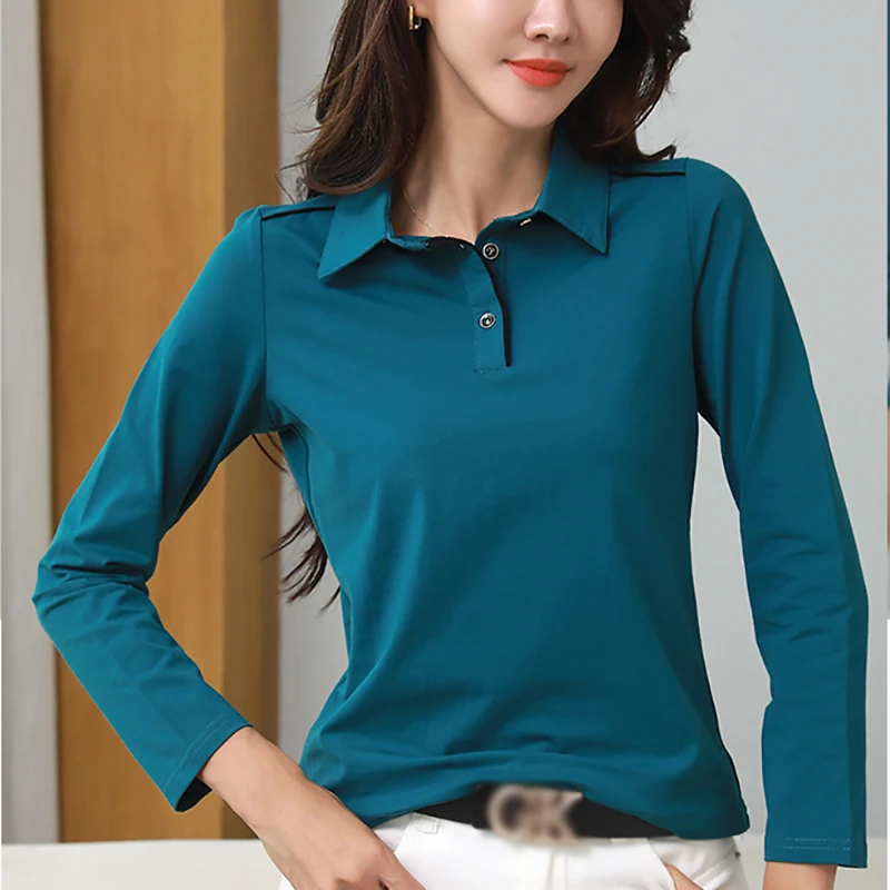 T Shirt Women Button Turn-down Collar Autumn Long Sleeve Top Cotton T-Shirts Korean Clothes Tee Shirt Femme Camisetas De Mujer
T Shirt Women Button Turn-down Collar Autumn Long Sleeve Top Cotton T-Shirts Korean Clothes Tee Shirt Femme Camisetas De Mujer